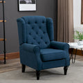 Fauteuil d'appoint capitonné avec haut dossier à oreilles, accoudoirs arrondis et rembourrés et siège épais rembourré, Bleu