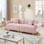 Canapé 3 places en velours rose 89 avec coussins à ressorts ensachés