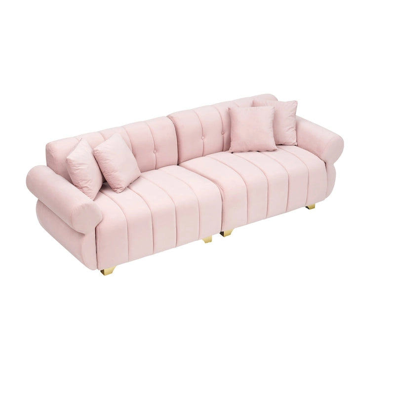 Canapé 3 places en velours rose 89 avec coussins à ressorts ensachés