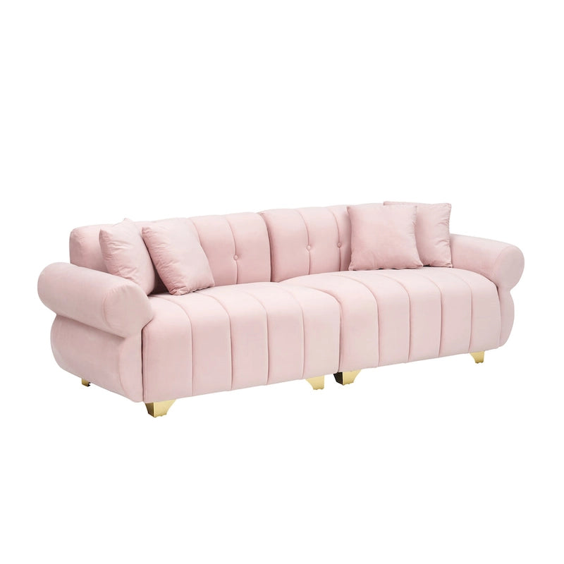 Canapé 3 places en velours rose 89 avec coussins à ressorts ensachés