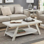 Table basse contemporaine en bois avec étagère, finition blanche, pour salon