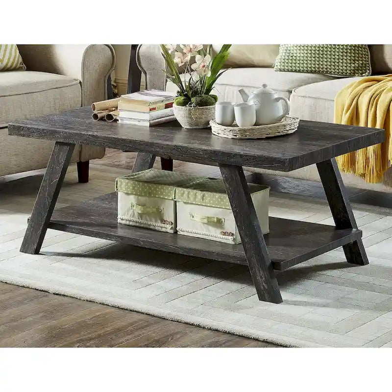 Table basse contemporaine en bois avec étagère, finition blanche, pour salon