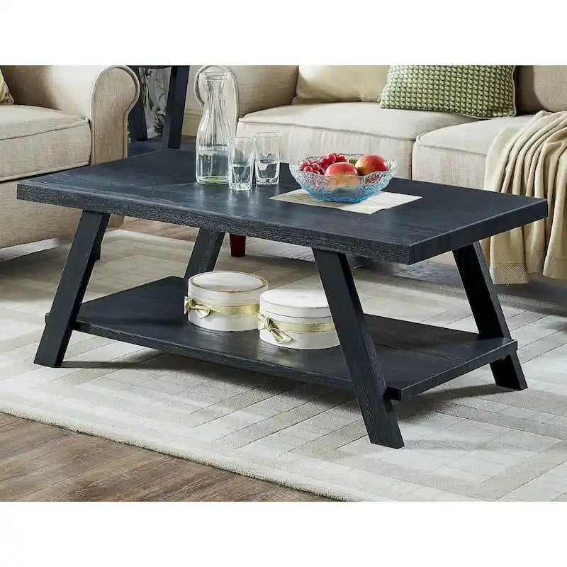 Table basse contemporaine en bois avec étagère, finition blanche, pour salon