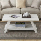 Table basse contemporaine en bois avec étagère, finition blanche, pour salon