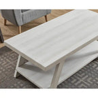Table basse contemporaine en bois avec étagère, finition blanche, pour salon