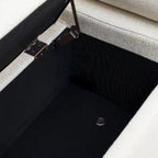 Banc de rangement Harper en lin avec accoudoirs cylindriques et pieds en métal doré