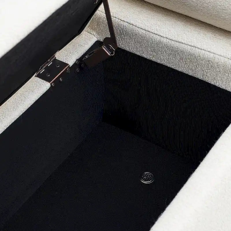 Banc de rangement Harper en lin avec accoudoirs cylindriques et pieds en métal doré