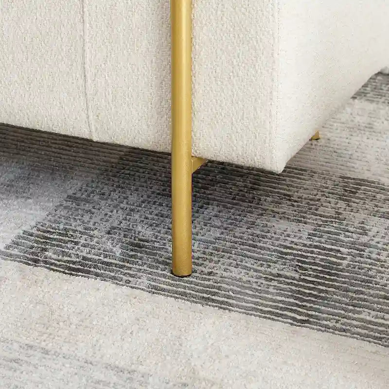 Banc de rangement Harper en lin avec accoudoirs cylindriques et pieds en métal doré