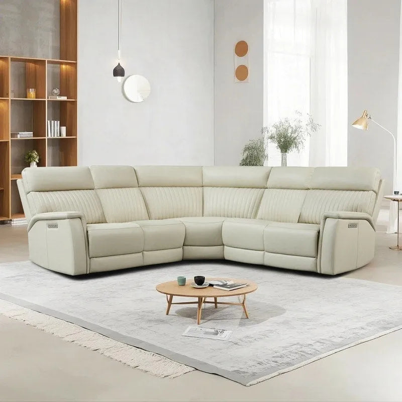 Canapé d'angle inclinable électrique en cuir véritable avec appuie-tête et support lombaire réglables électriquement, zéro gravité