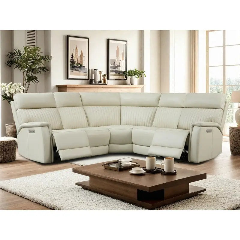 Canapé d'angle inclinable électrique en cuir véritable avec appuie-tête et support lombaire réglables électriquement, zéro gravité