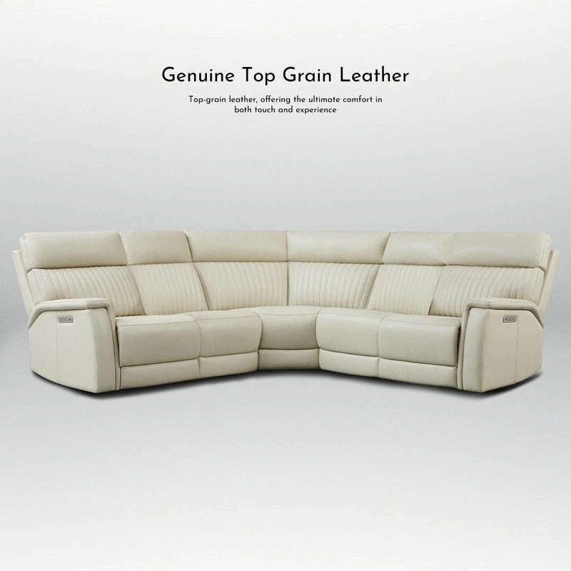 Canapé d'angle inclinable électrique en cuir véritable avec appuie-tête et support lombaire réglables électriquement, zéro gravité