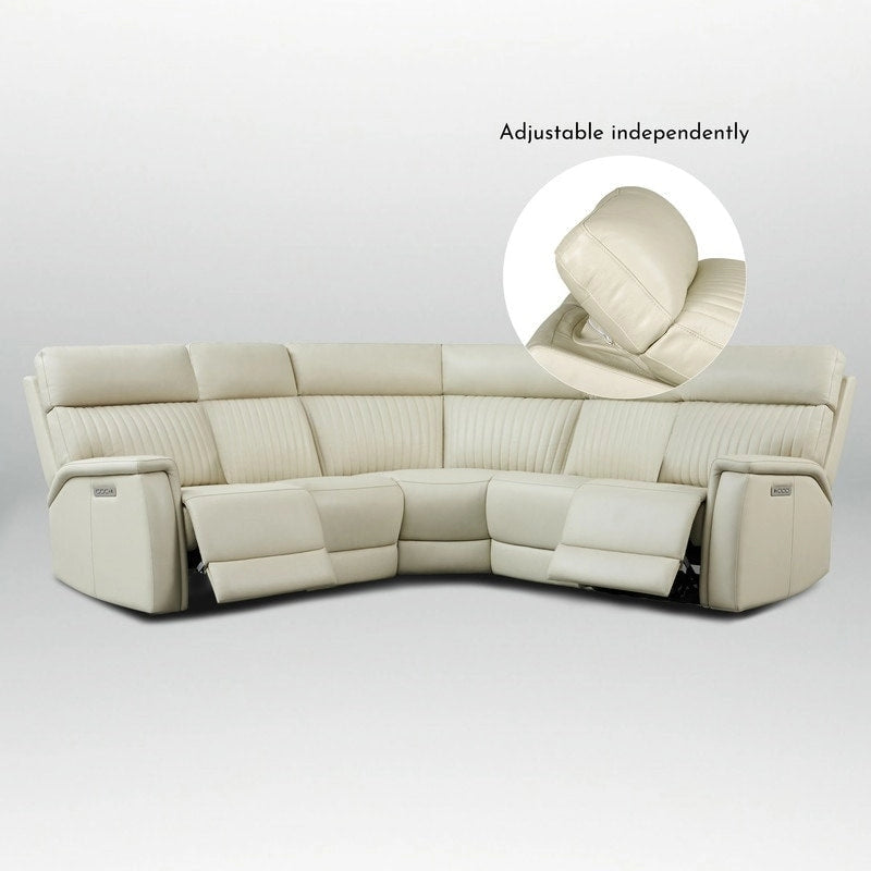 Canapé d'angle inclinable électrique en cuir véritable avec appuie-tête et support lombaire réglables électriquement, zéro gravité