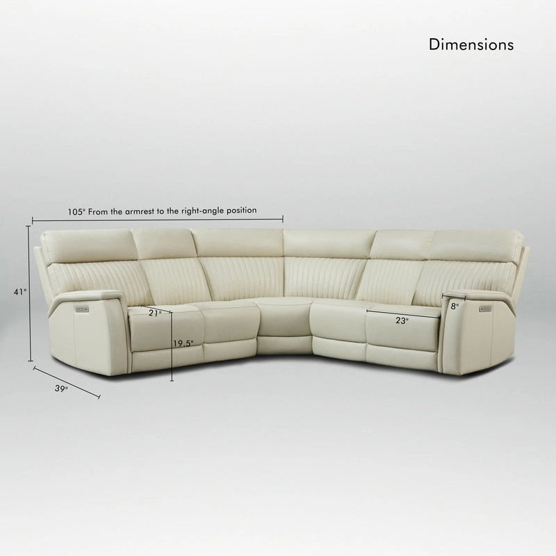 Canapé d'angle inclinable électrique en cuir véritable avec appuie-tête et support lombaire réglables électriquement, zéro gravité