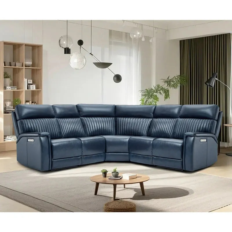 Canapé d'angle inclinable électrique en cuir véritable avec appuie-tête et support lombaire réglables électriquement, zéro gravité