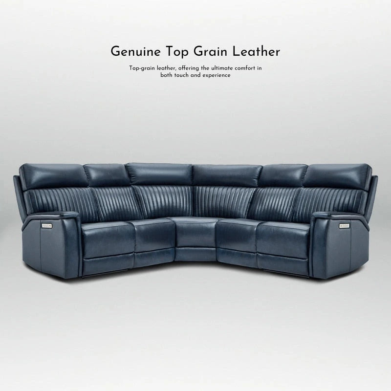 Canapé d'angle inclinable électrique en cuir véritable avec appuie-tête et support lombaire réglables électriquement, zéro gravité