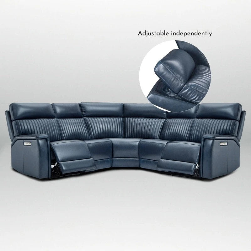 Canapé d'angle inclinable électrique en cuir véritable avec appuie-tête et support lombaire réglables électriquement, zéro gravité
