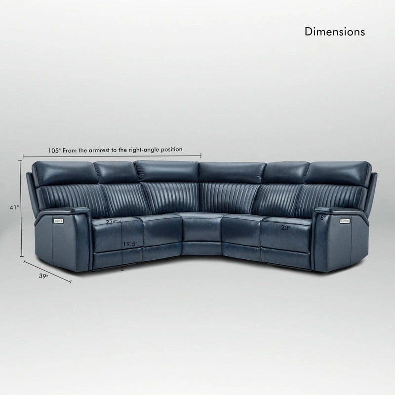 Canapé d'angle inclinable électrique en cuir véritable avec appuie-tête et support lombaire réglables électriquement, zéro gravité
