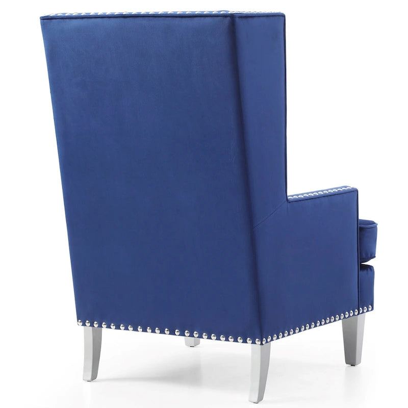 Fauteuil d'appoint dossier haut en velours avec coussin en fourrure - 47 - Bleu