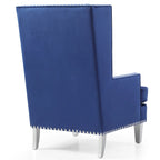 Fauteuil d'appoint dossier haut en velours avec coussin en fourrure - 47 - Bleu