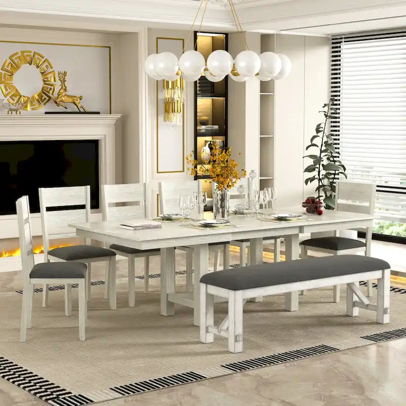 Table à manger rectangulaire extensible moderne en bois massif de 94 pouces