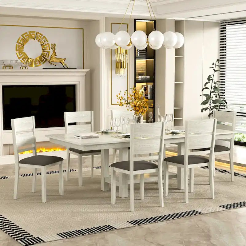 Table à manger rectangulaire extensible moderne en bois massif de 94 pouces