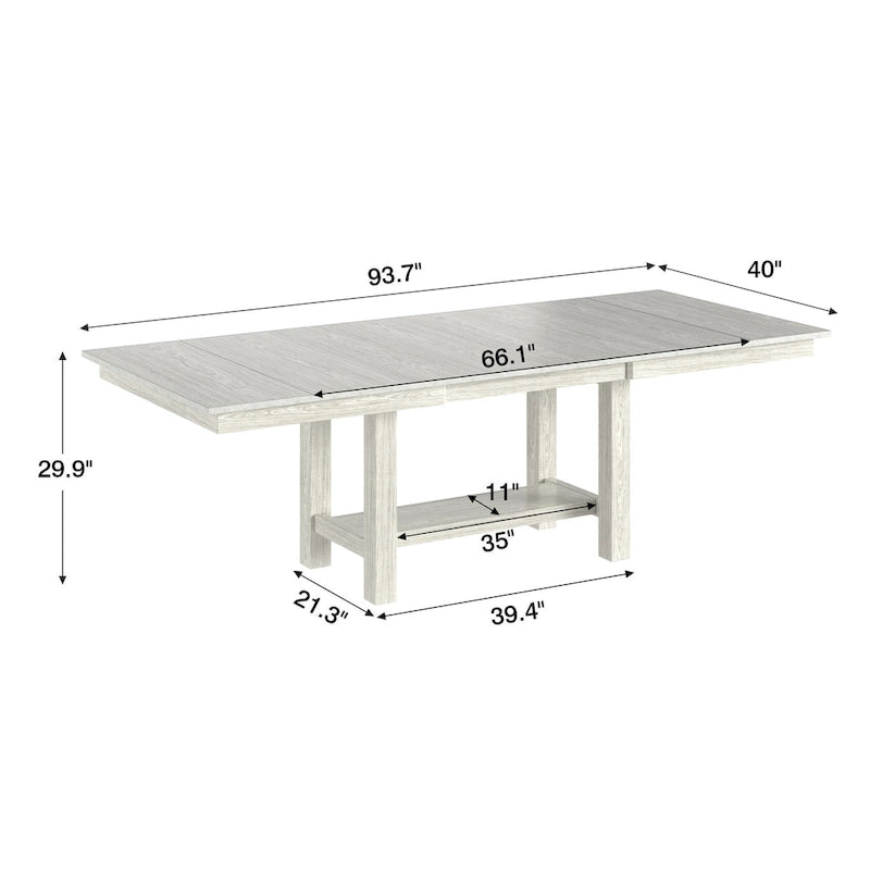 Table à manger rectangulaire extensible moderne en bois massif de 94 pouces