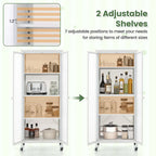 Meuble de rangement à roulettes et 2 portes translucides, étagères réglables