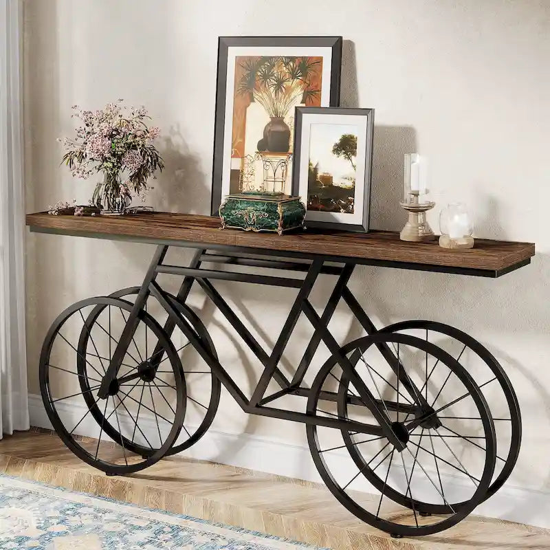 Console extra longue de 180 cm avec base en métal de vélo pour entrée, salon - 30P x 180L x 85H cm