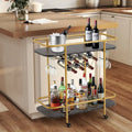 Chariot de bar doré avec roues, chariot à liqueur roulant avec porte-bouteilles et porte-verres, chariot de bar moderne pour cuisine à domicile