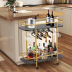Chariot de bar doré avec roues, chariot à liqueur roulant avec porte-bouteilles et porte-verres, chariot de bar moderne pour cuisine à domicile