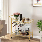 Chariot de bar doré avec roues, chariot à liqueur roulant avec porte-bouteilles et porte-verres, chariot de bar moderne pour cuisine à domicile