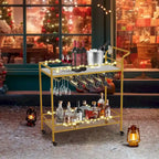 Chariot de bar doré avec roues, chariot à liqueur roulant avec porte-bouteilles et porte-verres, chariot de bar moderne pour cuisine à domicile