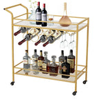 Chariot de bar doré avec roues, chariot à liqueur roulant avec porte-bouteilles et porte-verres, chariot de bar moderne pour cuisine à domicile