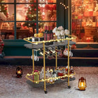 Chariot de bar doré avec roues, chariot à liqueur roulant avec porte-bouteilles et porte-verres, chariot de bar moderne pour cuisine à domicile