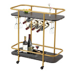 Chariot de bar doré avec roues, chariot à liqueur roulant avec porte-bouteilles et porte-verres, chariot de bar moderne pour cuisine à domicile