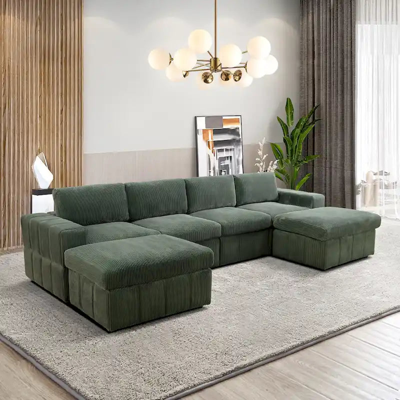 Canapé d'angle modulaire en velours côtelé en U 132W