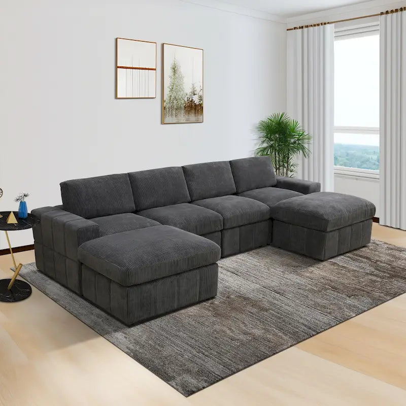 Canapé d'angle modulaire en velours côtelé en U 132W