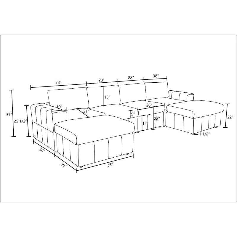 Canapé d'angle modulaire en velours côtelé en U 132W