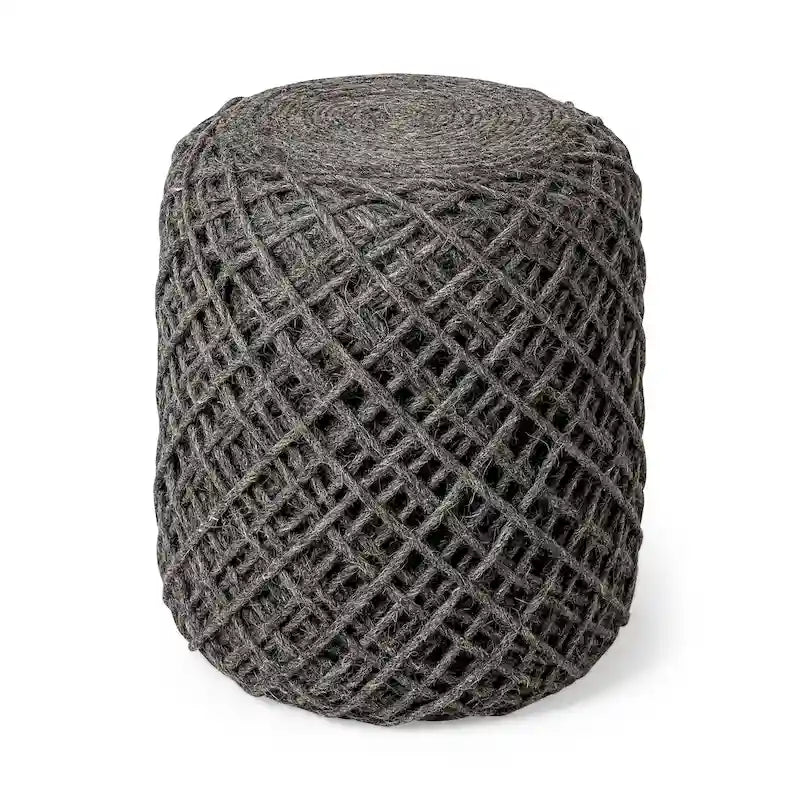 Pouf rond en laine tressée marron Allium