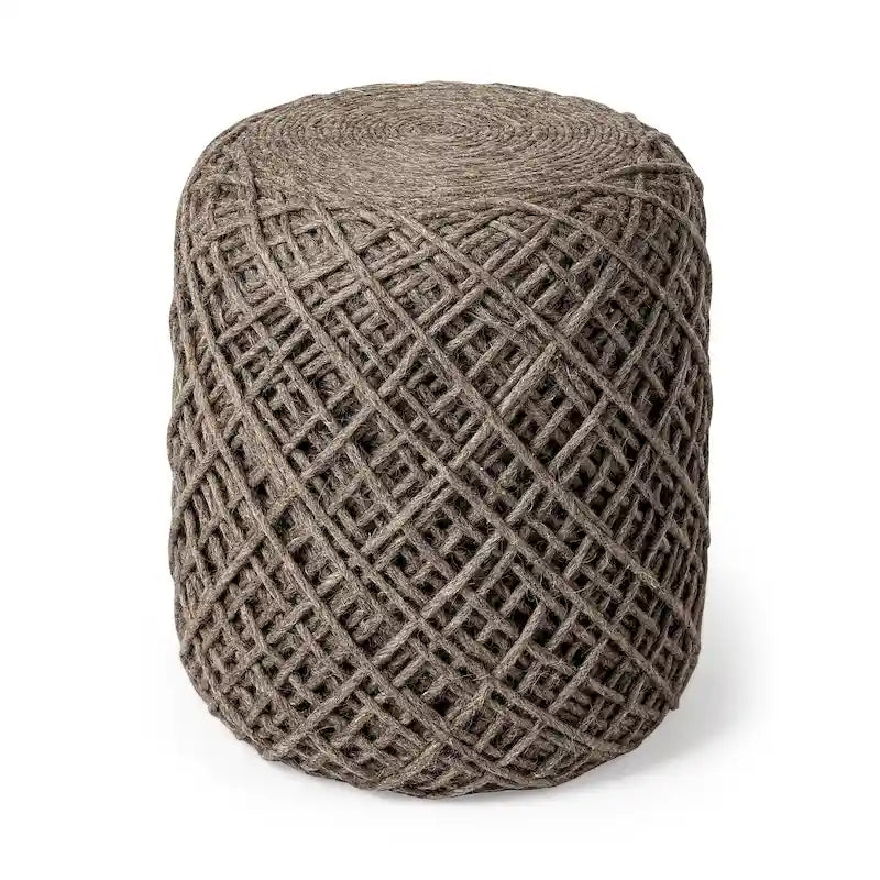 Pouf rond en laine tressée marron Allium