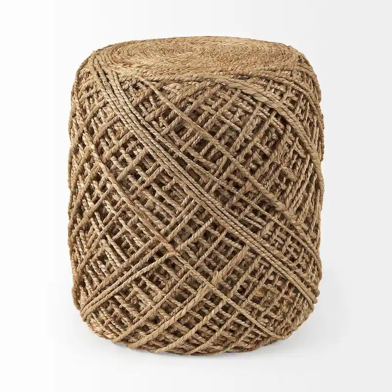 Pouf rond en laine tressée marron Allium