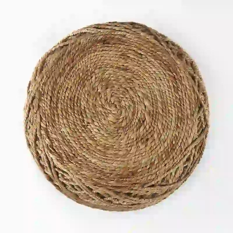 Pouf rond en laine tressée marron Allium