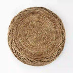 Pouf rond en laine tressée marron Allium