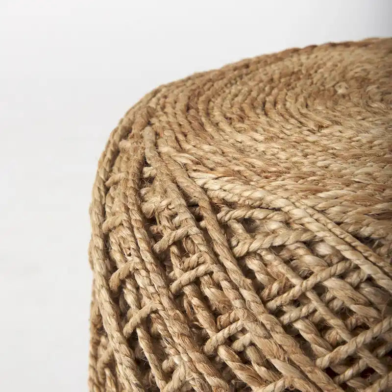 Pouf rond en laine tressée marron Allium