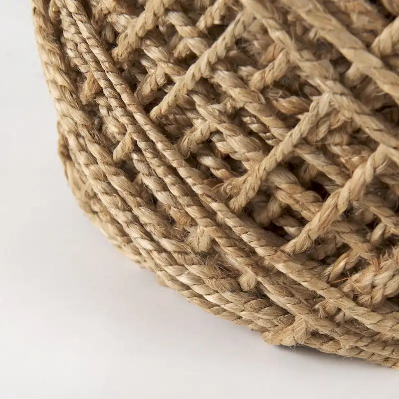 Pouf rond en laine tressée marron Allium