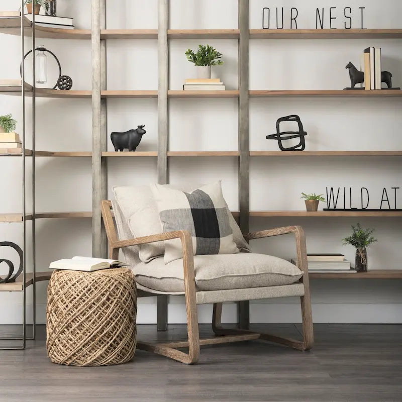 Pouf rond en laine tressée marron Allium