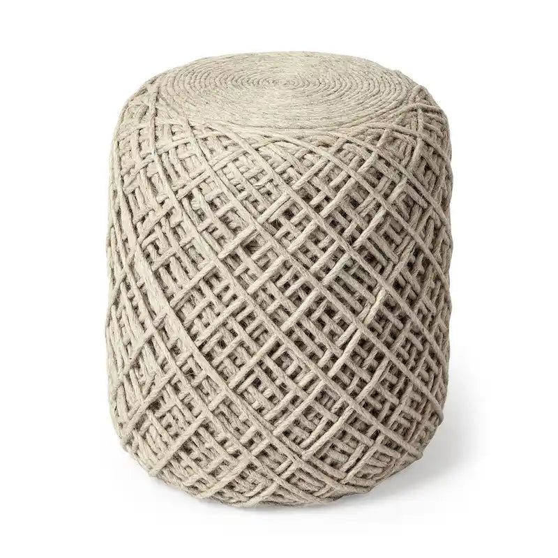 Pouf rond en laine tressée marron Allium