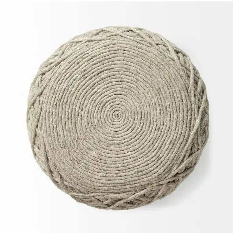 Pouf rond en laine tressée marron Allium