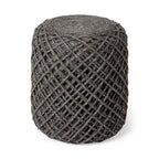 Pouf rond en laine tressée marron Allium