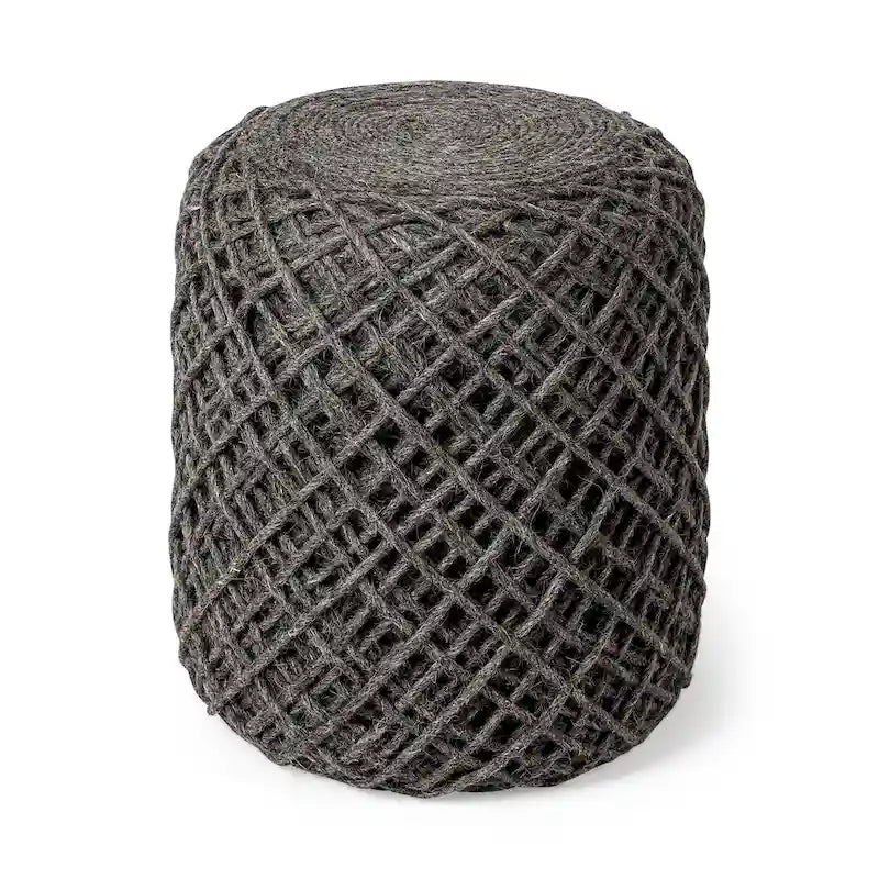 Pouf rond en laine tressée marron Allium